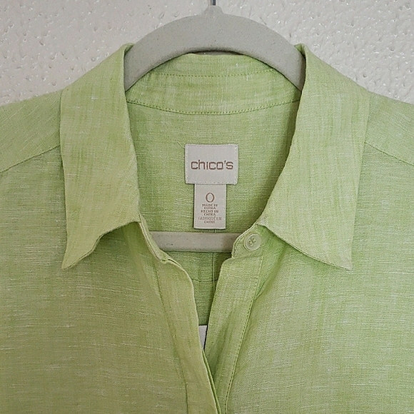 NWT Chico's Lime Green Sleeveless Tunic Top Button Up Linen Organic Lagenlook - Picture 4 of 15